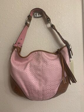 Vintage Coach light Pink Signature soho Hobo with Brown Trim and Tassel